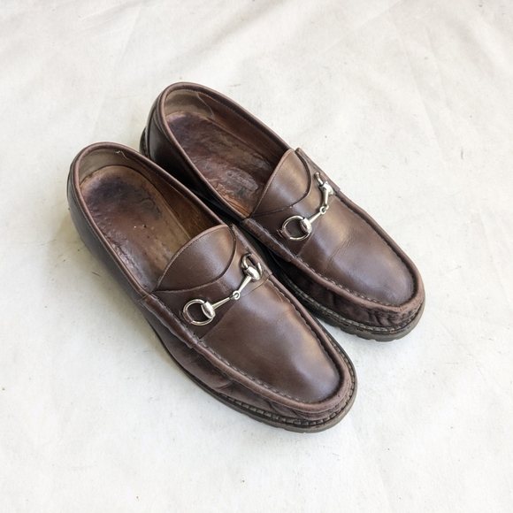 Gucci Horsebit Loafers Brown Men 10 D Leather Rubber - Picture 1 of 16